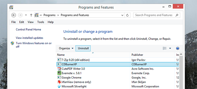 windows-8-uninstall programma