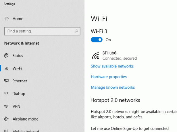 Impostazioni Wi-Fi di Windows 10