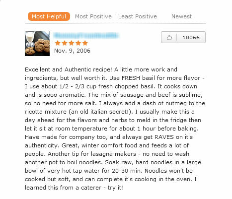 AllRecipes - Recensione utile