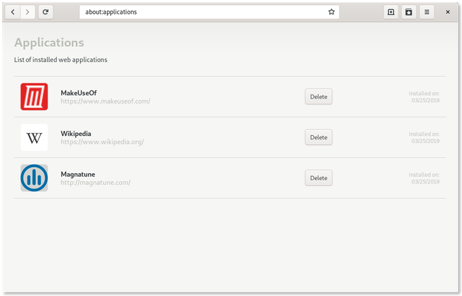 Gestione app integrata di GNOME Web