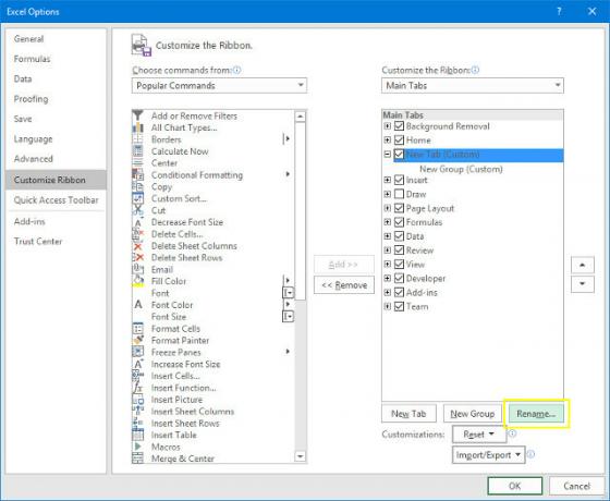 rinomina la scheda della barra multifunzione Excel