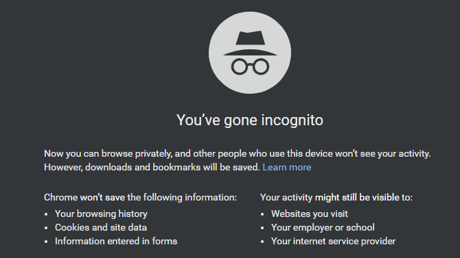 Chrome va in incognito