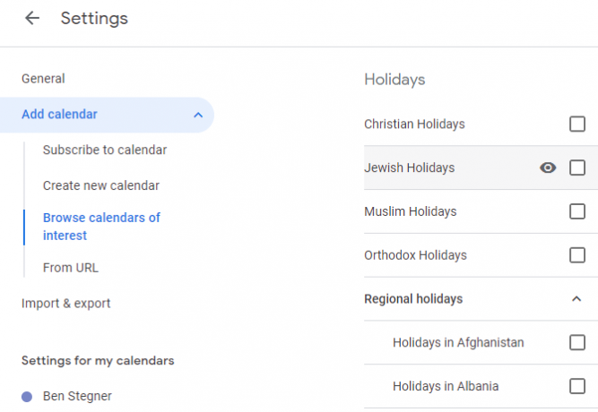 Festività di Google Calendar