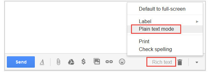 gmail da testo normale a rich text
