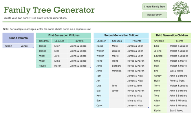 Scheda Generatore modello albero genealogico -MS Office