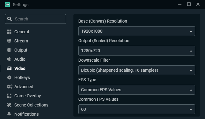 Streamlabs Opzioni video