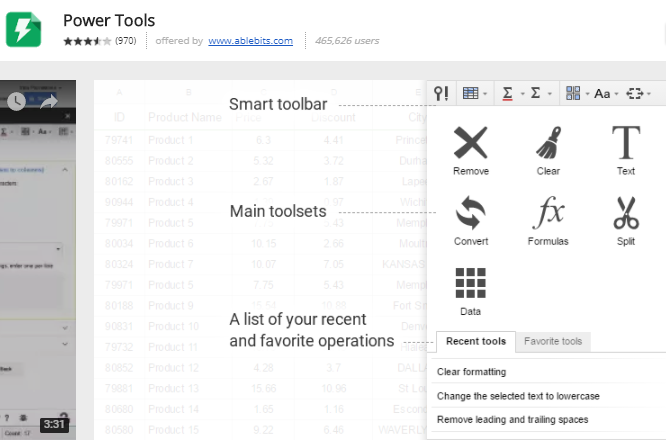 componenti aggiuntivi di fogli di google - Power Tools