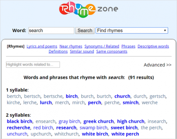 13 dizionari online unici per ogni situazione web RhymeZone