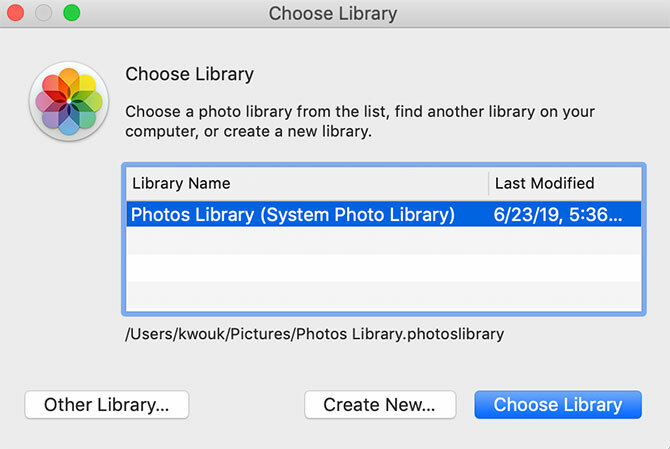 Scelta della posizione per macOS Photos Library