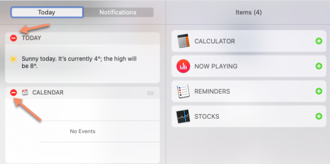 Elimina widget dal Centro notifiche