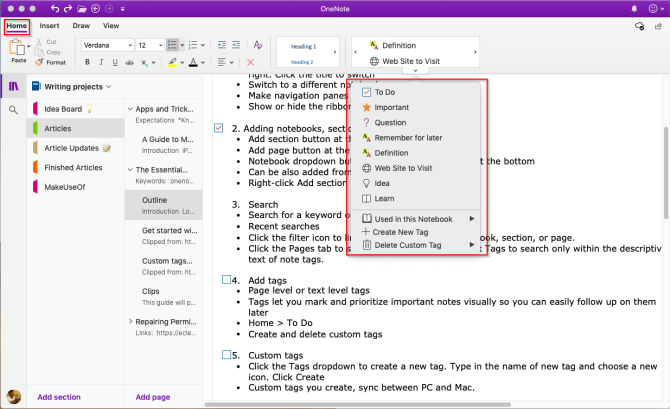 aggiungi un tag a OneNote dalla galleria dei tag