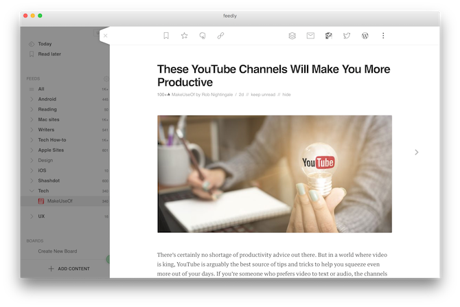 Lettori RSS per Mac Feedly per Mac 2
