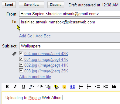 Invia le tue foto al tuo Picasa Web Album con un'email