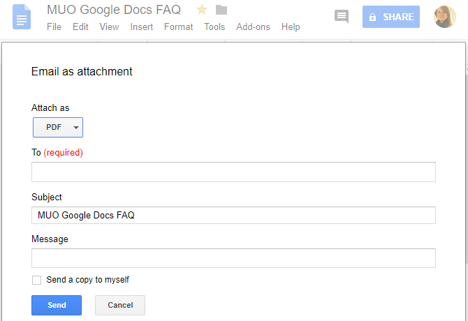 Invia un documento Google via email