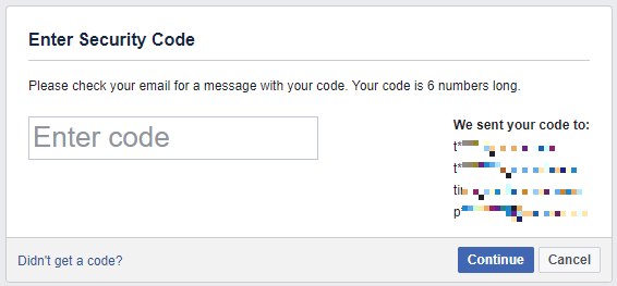 Inserisci il codice di sicurezza di Facebook che hai ricevuto in un'email.