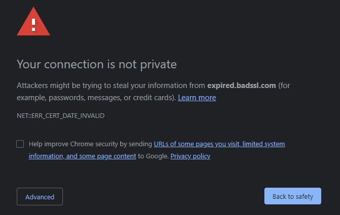 Connessione Chrome non privata