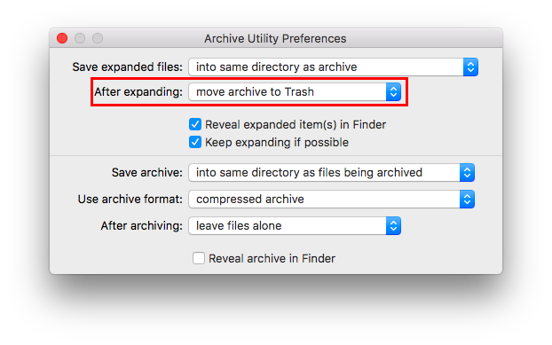 Come eliminare automaticamente i file ZIP dopo l'estrazione sulla preferenza dell'utilità di archiviazione Mac