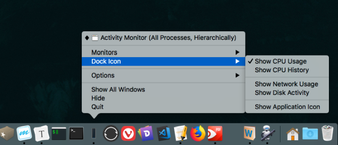 visualizza l'attività della CPU dal dock