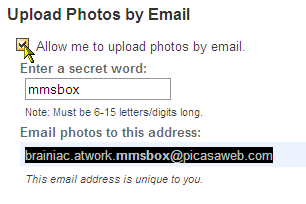 Invia le tue foto al tuo Picasa Web Album con un'e-mail consenti il ​​caricamento