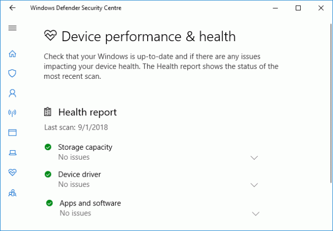 Prestazioni e integrità del dispositivo Windows Defender