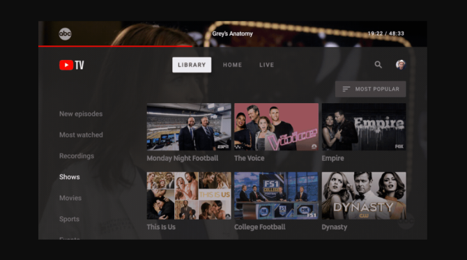 YouTube TV ottiene la sua app per la nuova televisione dedicata App screenshot per la tv di YouTube