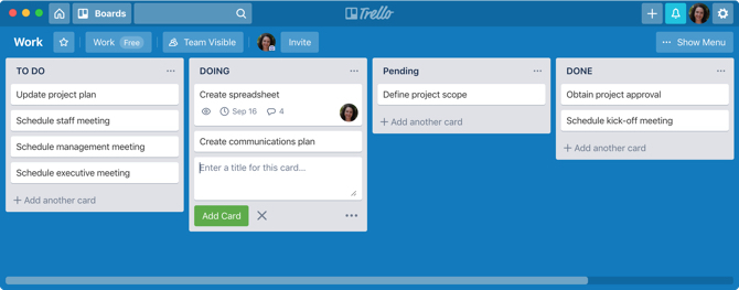 Trello su elenchi e schede Mac