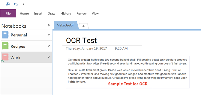 Come estrarre il testo dalle immagini (OCR) ocr onenote di estrazione del testo