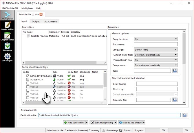 Come eliminare i sottotitoli non necessari dai file MKV MKVTools Multiplexing