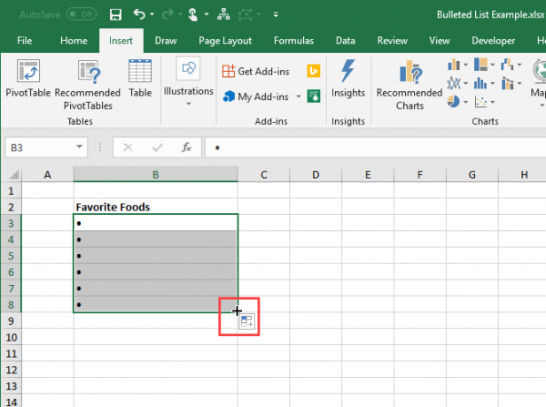 Usa Riempimento automatico in Excel per copiare e incollare i punti elenco