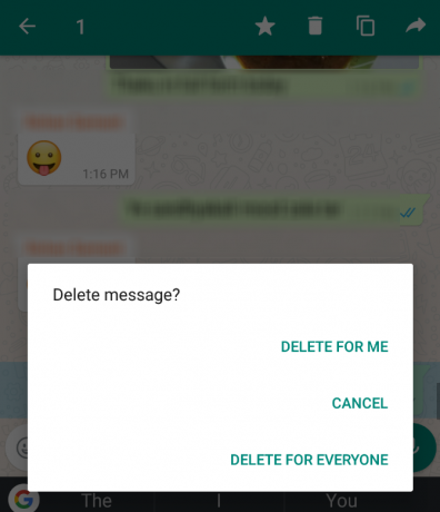 elimina il messaggio di whatsapp