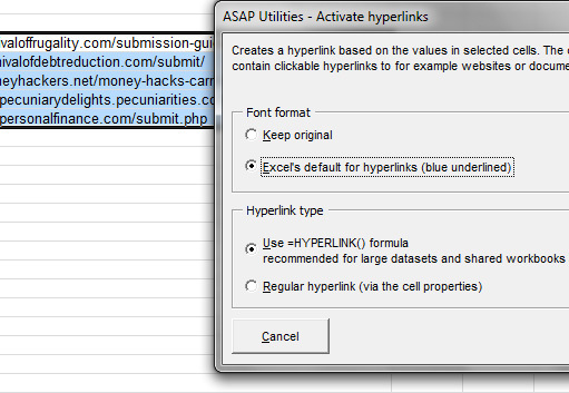 come convertire l'hyperlink di testo in url in Excel