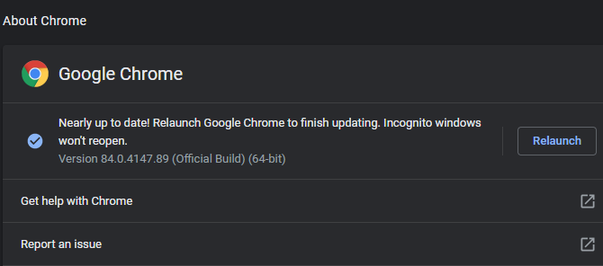 Chrome Verifica la disponibilità di aggiornamenti
