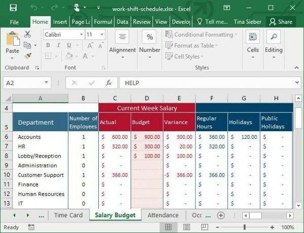 Modello Excel di spostamento del lavoro