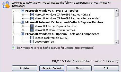 Schermata di Windows AutoPatcher