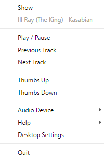 barra delle applicazioni di Google Play Music Desktop Player