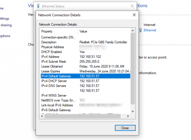 dettagli della connessione di rete router indirizzo IP windows