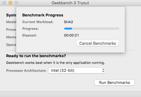 Test di benchmark Geekbench CPU Mac