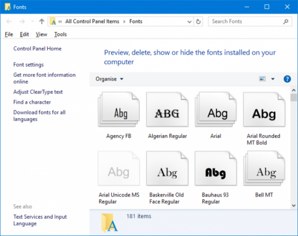 font di Windows 10