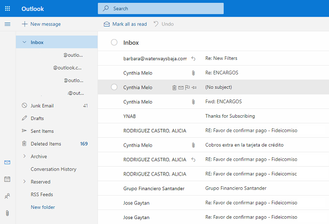 Pagina iniziale dell'app Web Outlook