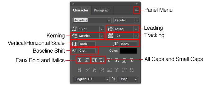 lavorare con il testo in Photoshop - pannello caratteri di Photoshop