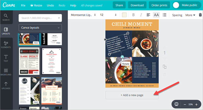 menu di Canva