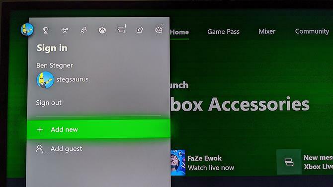 Xbox One Aggiungi nuovo utente