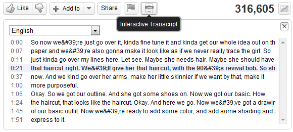 trascrizione interattiva di YouTube
